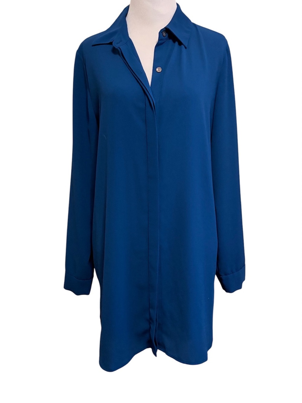 Vince Camuto small Women's Teal Long-Sleeve Button-Down Shirt Dress / Tunic
